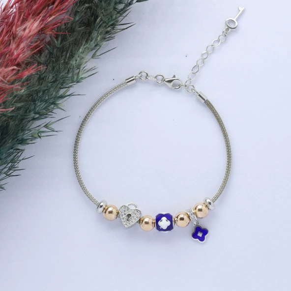 Yonca-Kalp (Clever-Heart) Figürlü 925 Ayar Gümüş Charm Bileklik ürün görseli 1