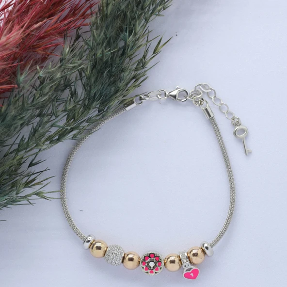 Kalp (Heart) Figürlü 925 Ayar Gümüş Charm Bileklik ürün görseli 1