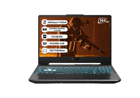 Asus Tuf Gaming A15 FA506NCR-HN033 Amd Ryzen 7 7435HS 8gb 512GB SSD RTX3050-4GB 75W Freedos 15.6" 144Hz Fhd Taşınabilir ürün görseli 1