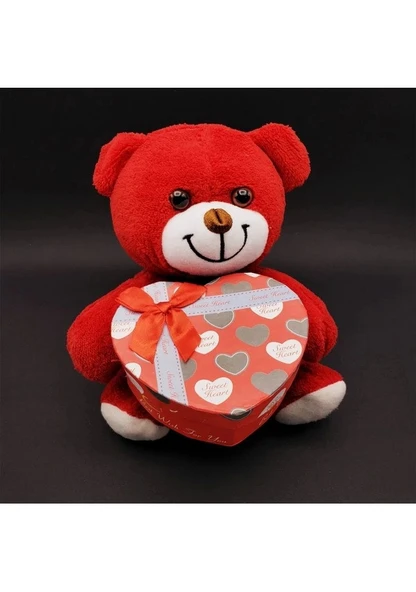 Özel Günlerde Hediye Kırmızı Kalp Kutulu Peluş Ayı 25 Cm ürün görseli 1