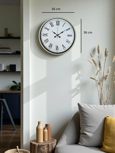 36 Cm Krem Roma Rakamlı Duvar Saati - Resim 5