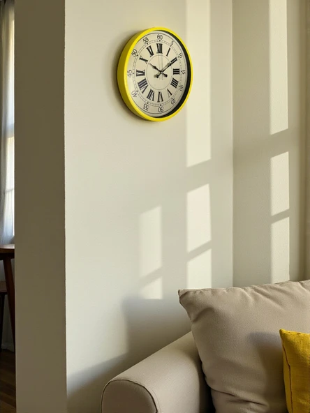 36 Cm Sarı Retro Duvar Saati - Resim 3