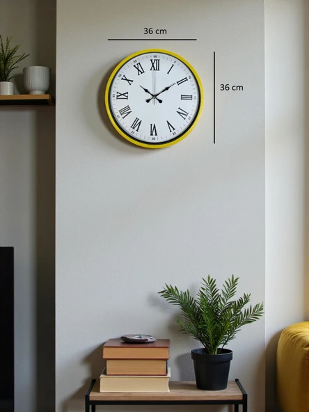 36 Cm Sarı Roma Rakamlı Duvar Saati - Resim 5