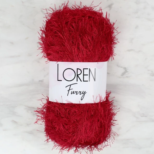 Loren Furry Koyu Kırmızı El Örgü İpi - RF024 - 34052 ürün görseli 1