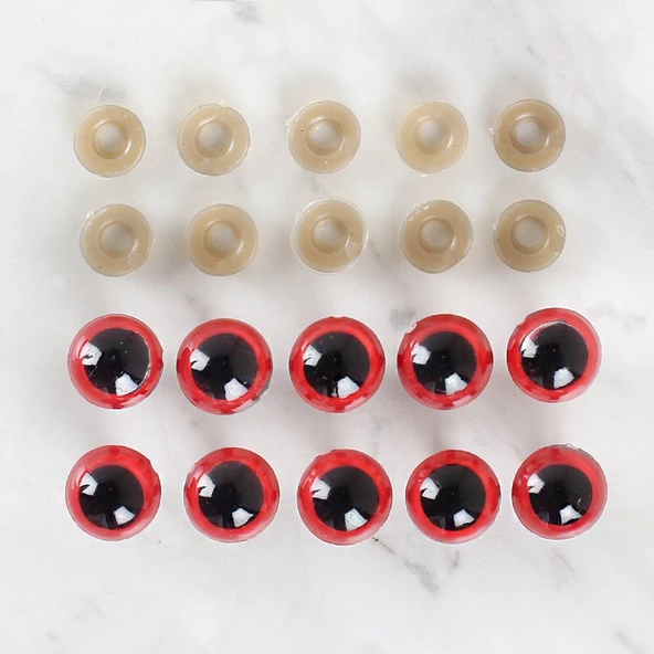 Loren 14 mm Kırmızı 5 Çift Amigurumi Göz ürün görseli 1