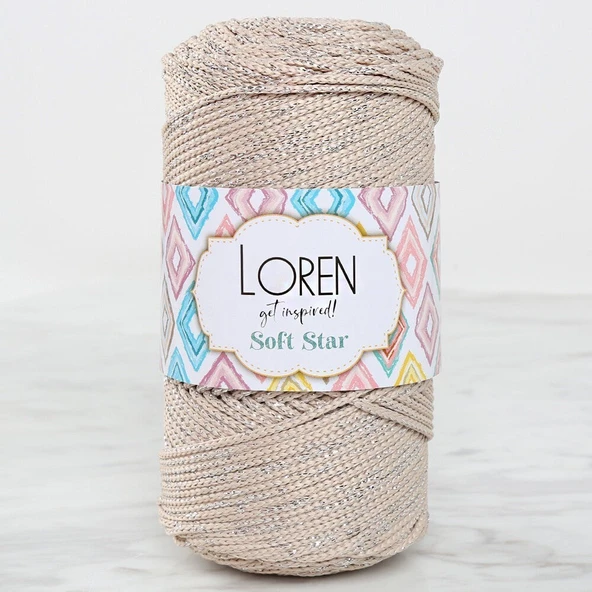 Almira Butik Loren Soft Star Makrome İpi Gümüş Simli Bej RM101 ürün görseli 1