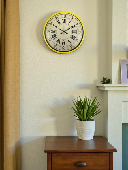 36 Cm Sarı Retro Duvar Saati ürün görseli 1