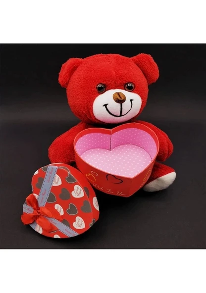 Kırmızı Kalp Kutulu Peluş Ayı 25 Cm ürün görseli 1