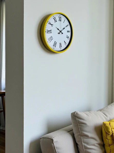 36 Cm Sarı Roma Rakamlı Duvar Saati - Resim 3