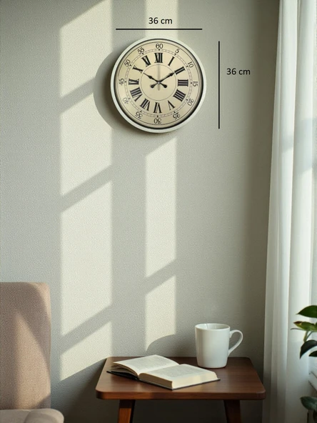 36 Cm Krem Retro Tasarım Duvar Saati - Resim 5