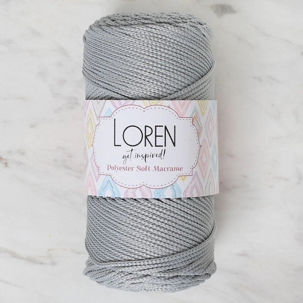 Loren Polyester Soft Macrame Açık Gri El Örgü İpi - LM036 - 34441 ürün görseli 1