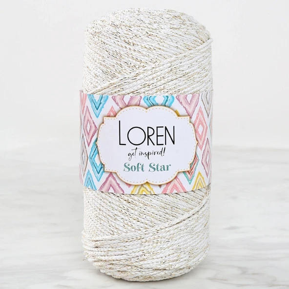 Almira Butik Loren Soft Star Makrome İpi Sarı Simli Krem RM103 ürün görseli 1