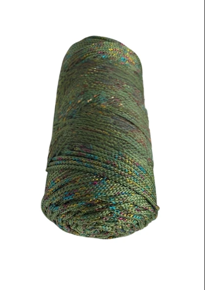 Almira Butik Makrome İpi 3mm Polyester Haki Simli ürün görseli 1