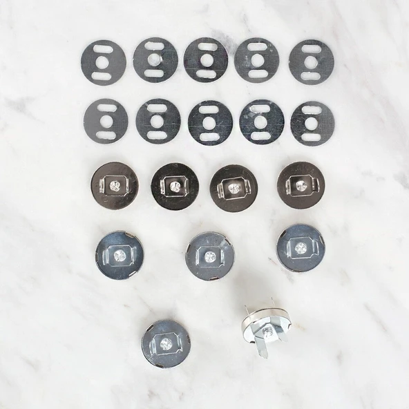 Almira Butik Loren Manyetik Mat Gümüş Metal 5 li Çıt Çıt Set ürün görseli 1