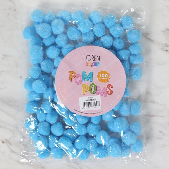 LOREN CRAFTS 2 CM 100 ADET MAVİ PONPON ürün görseli 1