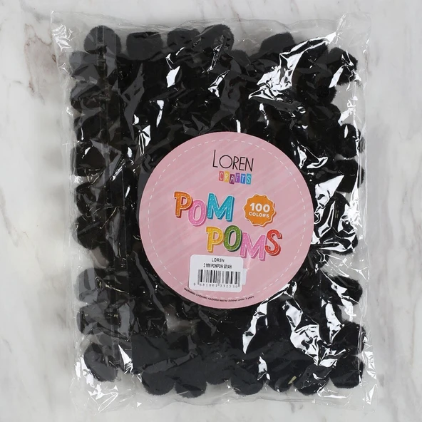 LOREN CRAFTS 2 CM 100 ADET SİYAH PONPON ürün görseli 1