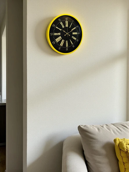 36 Cm Sarı Modern Duvar Saati - Resim 3