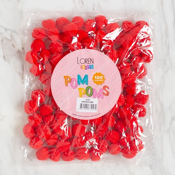 LOREN CRAFTS 2 CM 100 ADET KIRMIZI PONPON ürün görseli 1