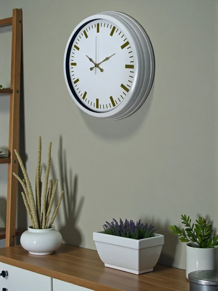 Beyaz Zarafet 40 Cm Metal Duvar Saati - Resim 3