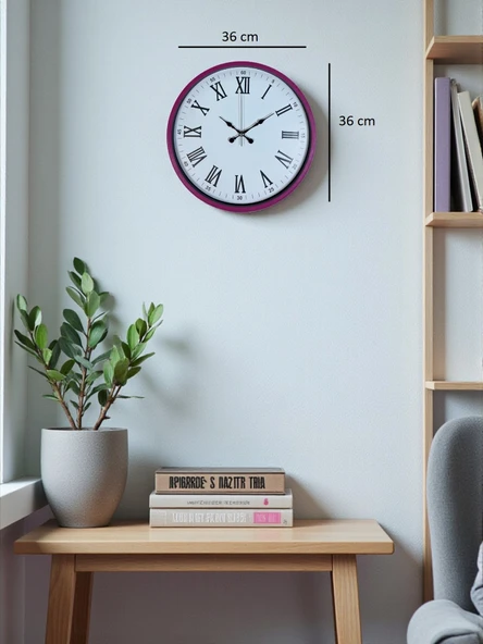 36 Cm Pembe Roma Rakamlı Duvar Saati - Resim 5