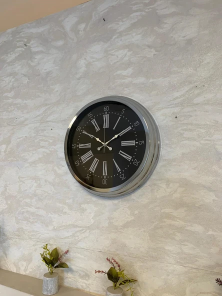 Dark Elegance 40 Cm Metal Krom Duvar Saati - Resim 3