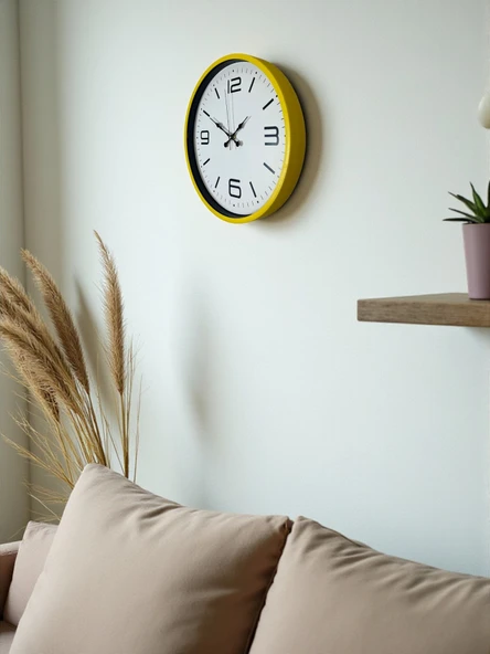 36 Cm Sarı Modern Dekoratif Duvar Saati - Resim 4