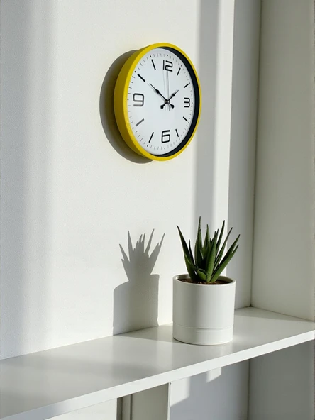 36 Cm Sarı Modern Dekoratif Duvar Saati - Resim 3