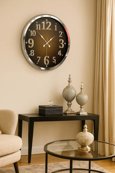 Krom Işıltılı Zaman 52 Cm Metal Duvar Saati ürün görseli 1