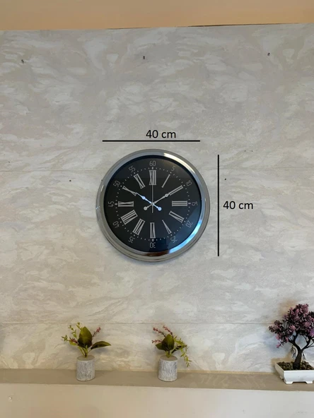 Dark Elegance 40 Cm Metal Krom Duvar Saati - Resim 4