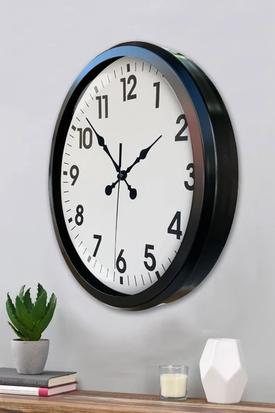 Siyah Klasik 52 Cm Modern Duvar Saati - Resim 2