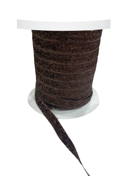 Almira Butik Kadife Kurdele Simli 1 cm Kahverengi 5 Metre ürün görseli 1