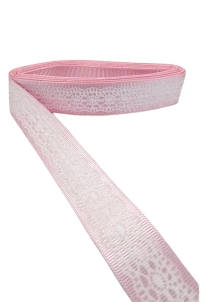 Almira Butik Tafta Dantel Görünümlü Kurdele Pembe 25 mm 5 Metre ürün görseli 1
