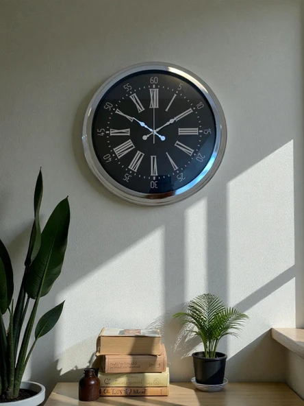 Dark Elegance 40 Cm Metal Krom Duvar Saati ürün görseli 1