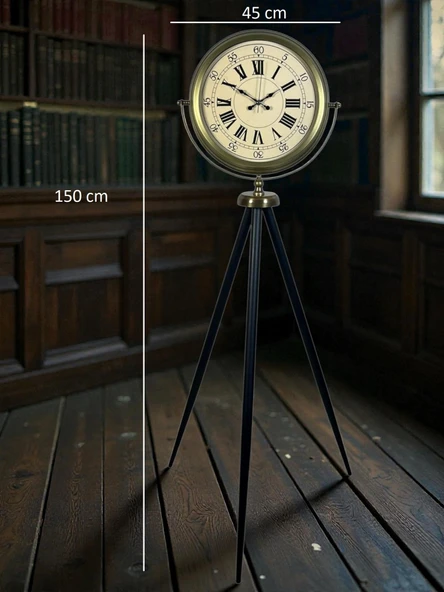 Antik Görünümlü Eskitme Tripod Ayaklı Saat - Resim 5