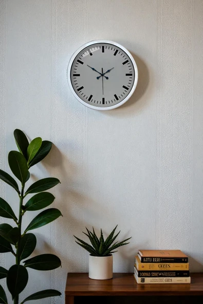 40 Cm Metal  Beyaz Modern Duvar Saati - Resim 2