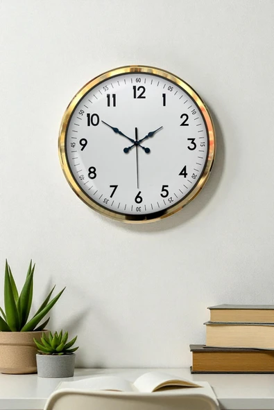 Gold & White Luxury Classic 52 Cm Metal Duvar Saati ürün görseli 1
