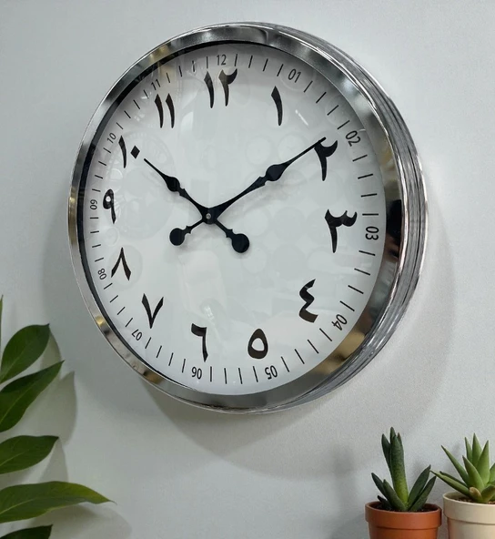 60 cm Krom Metal Farsça Duvar Saati ürün görseli 1