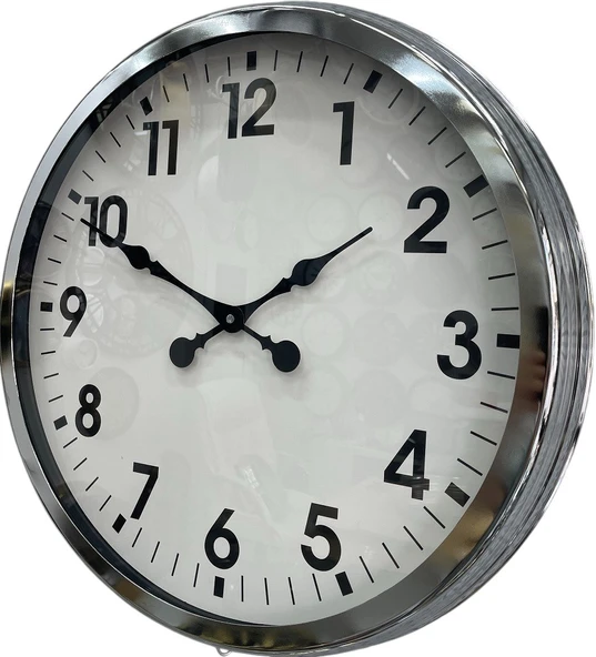 60 cm Krom Metal Duvar Saati - Resim 2