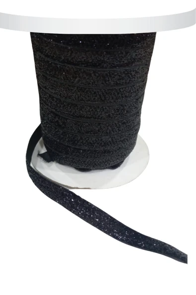Almira Butik Kadife Kurdele Simli 1 cm Siyah 10 Metre ürün görseli 1