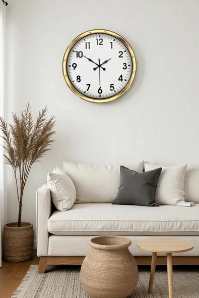 Almira Butik Royal White Gold Classic 40 Cm Metal Duvar Saati ürün görseli 1
