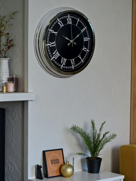 Elegance 40 Cm Metal Krom Duvar Saati - Resim 3