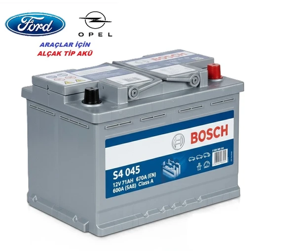 Bosch S4 045 12V 71Ah 670A (EN) Alçak Tip Akü (Opel-Ford ) ürün görseli 1