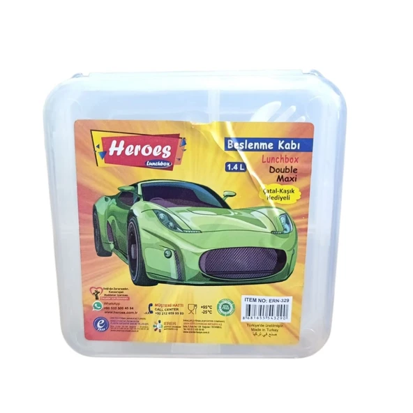 Heroes Double Maxi Beslenme Kabı ERN-329-Şeffaf Araba ürün görseli 1