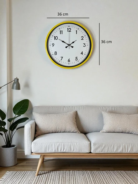 36 Cm Sarı Dekoratif Duvar Saati - Resim 5