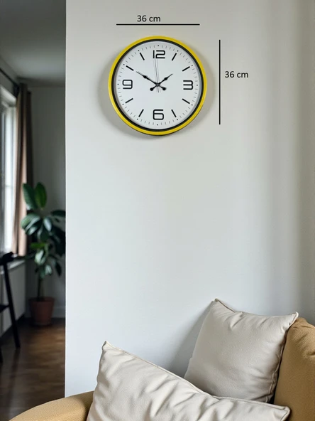 36 Cm Sarı Modern Dekoratif Duvar Saati - Resim 5