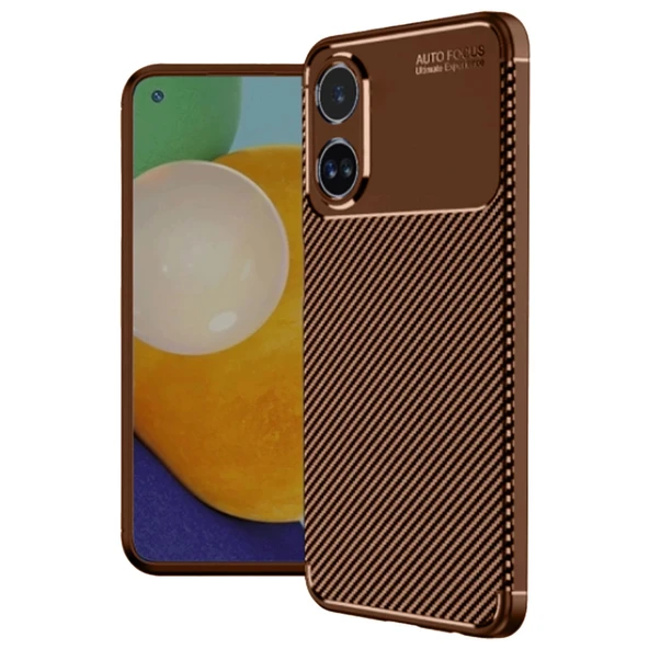 Oppo A60 Kılıf Auto Focus Karbon Kapak - Kahverengi ürün görseli 1