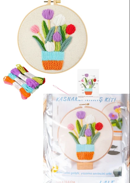 Almira Butik Nakış Kitleri Kasnaklı 13.5 X 18.8 cm Lale ürün görseli 1