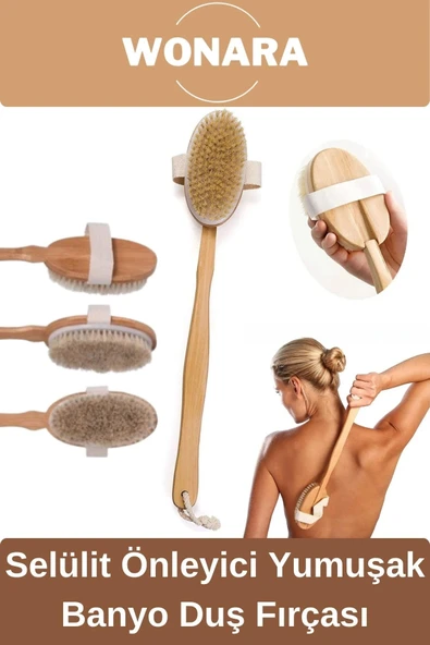 #BanyoFırça Ahşap Sap Peeling %100 Doğal Selülit Önleyici Yumuşak Vücut Masaj At Kılı Banyo Fırçası ürün görseli 1