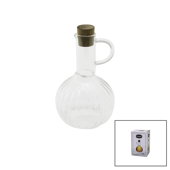 MİNİ CAM YAĞDANLIK ÇİZGİLİ DESEN 300ML AHŞAP BAMBU MANTAR TIPA (2818) ürün görseli 1