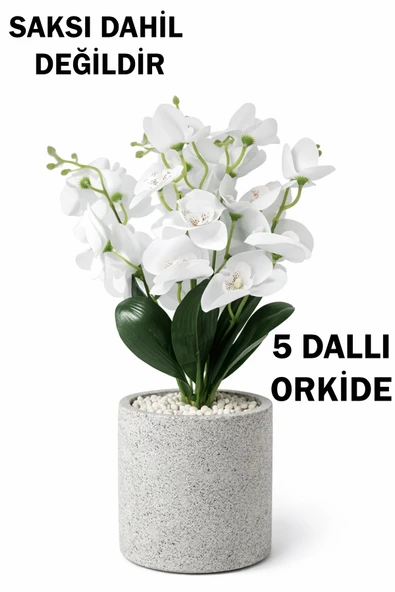 Yapay 5 Dallı Islak Dokulu Orkide Demeti 40 cm ürün görseli 1